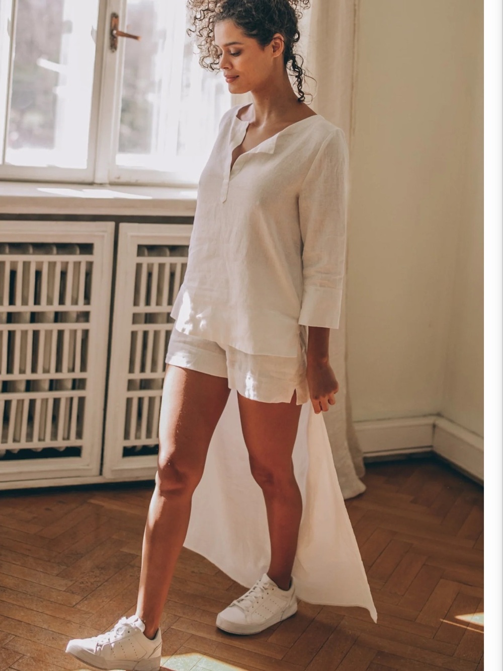 Visible Art White Asymmetric 100% Linen Langenlook Tunic  Long Back Top Sz M NWT